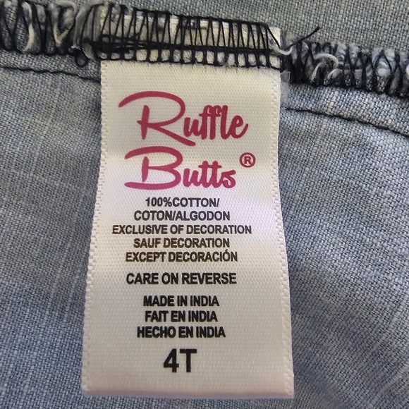 RuffleButts Top Toddler Girl 4T Blue Denim Chambray Ruffle Hi‎ Low Bell Sleeve - Picture 14 of 14
